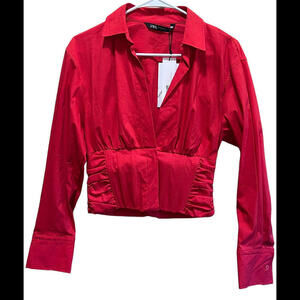 Zara Cotton Poplin‎ Corset Top Red Size XSmall NEW NWT U35